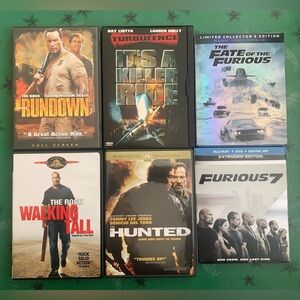 Lot of 6 Action Movie DVDs/Blue rays The Rock Vin Diesel PG-13/R